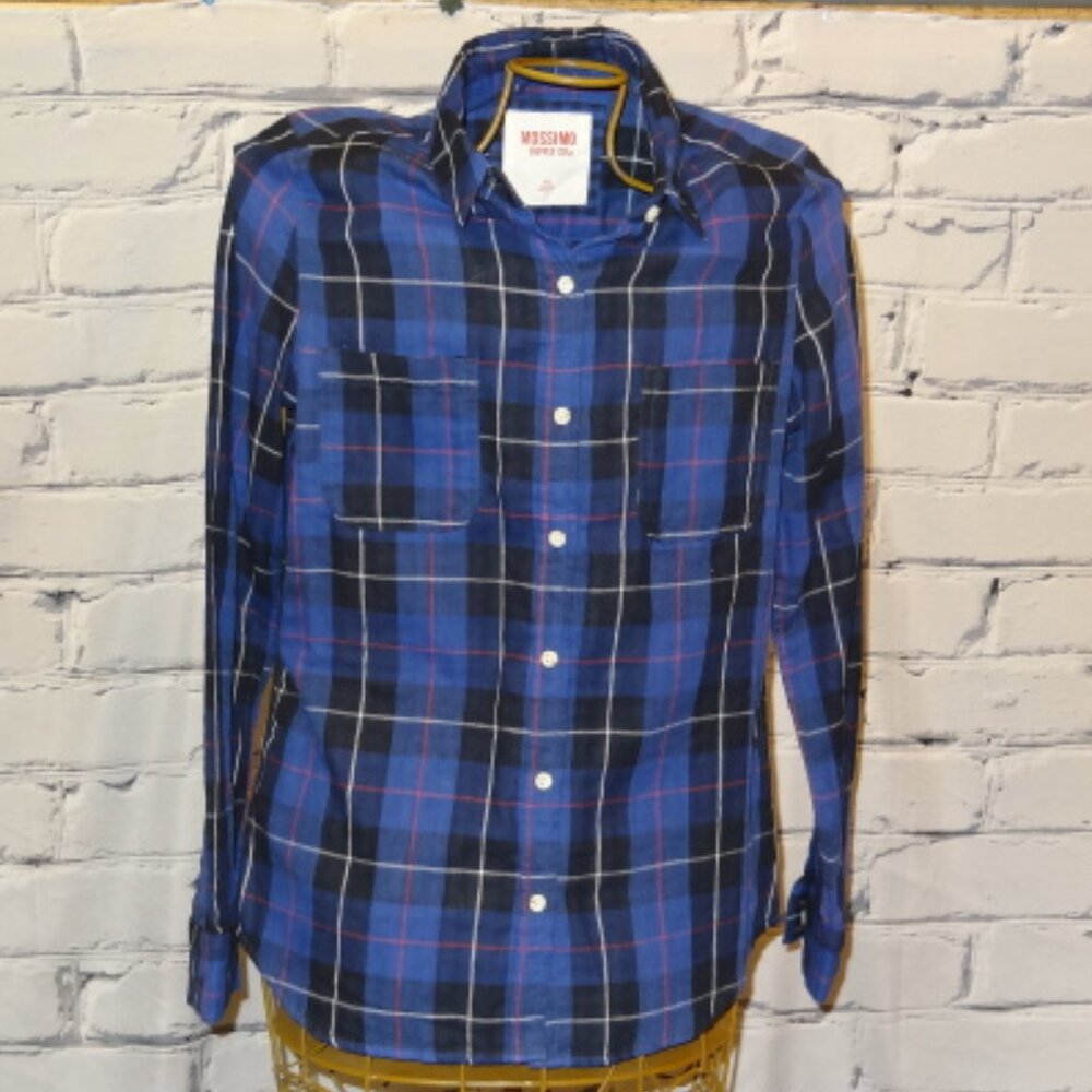 Mossimo Supply Co  Purple Plaid Long Sleeve Button Down Shirt w/Elbow Pads